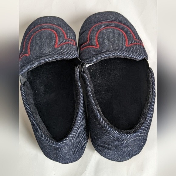 True Religion Navy Red Slip on Fleece Lined Slippers Men's size 7-8 - Picture 5 of 7